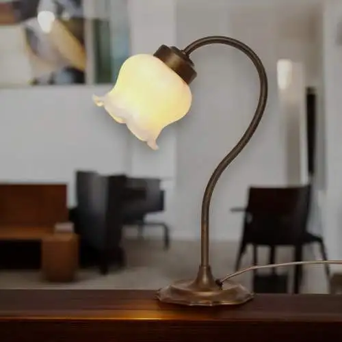 Jugendstil Messinglampe "WHITE ROSE" Unikat Tischleuchte