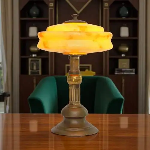 Art Deco Design Schreibtischleuchte "MARBLE SPOT" Unikat Messinglampe Berlin