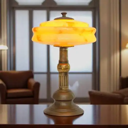 Art Deco Design Schreibtischleuchte "MARBLE SPOT" Unikat Messinglampe Berlin