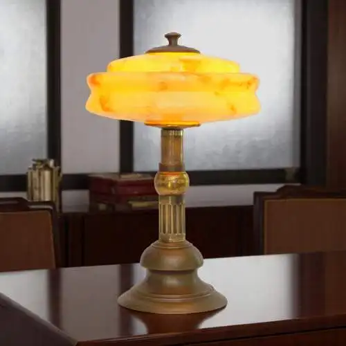 Art Deco Design Schreibtischleuchte "MARBLE SPOT" Unikat Messinglampe Berlin