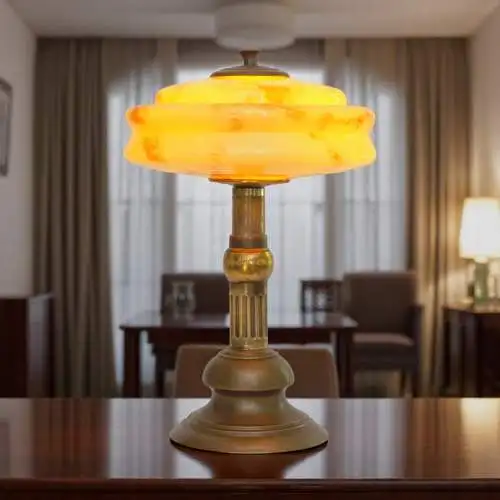 Art Deco Design Schreibtischleuchte "MARBLE SPOT" Unikat Messinglampe Berlin
