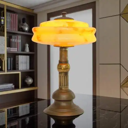 Art Deco Design Schreibtischleuchte "MARBLE SPOT" Unikat Messinglampe Berlin