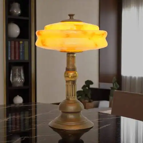 Art Deco Design Schreibtischleuchte "MARBLE SPOT" Unikat Messinglampe Berlin