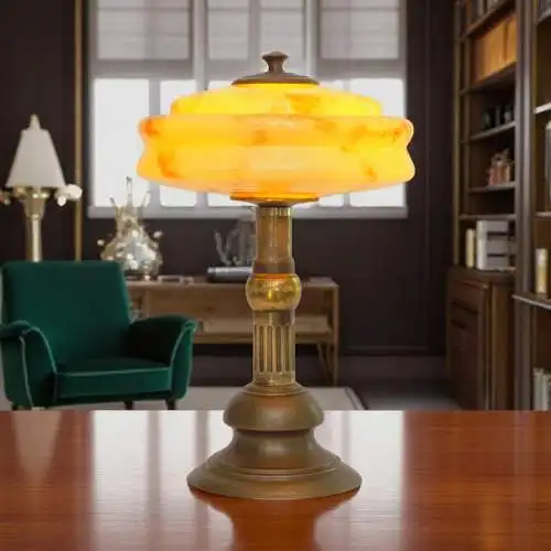Art Deco Design Schreibtischleuchte "MARBLE SPOT" Unikat Messinglampe Berlin