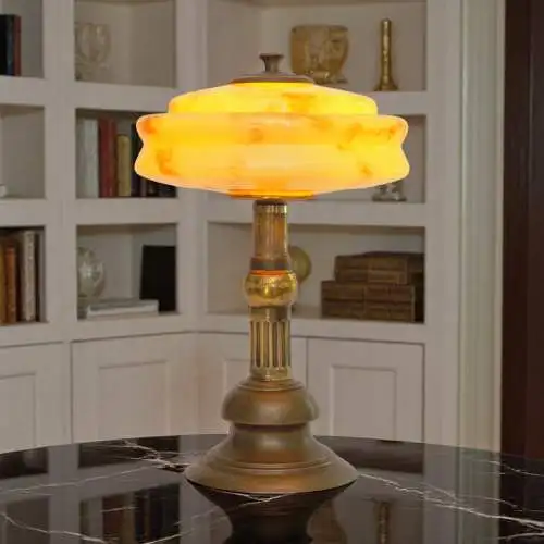 Art Deco Design Schreibtischleuchte "MARBLE SPOT" Unikat Messinglampe Berlin