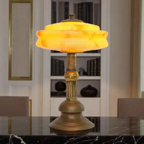 Art Deco Design Schreibtischleuchte "MARBLE SPOT" Unikat Messinglampe Berlin
