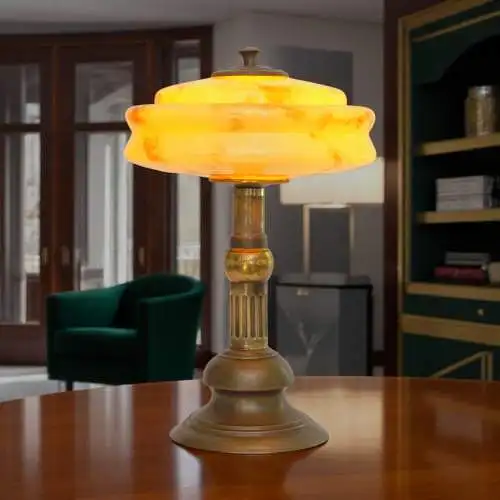 Art Deco Design Schreibtischleuchte "MARBLE SPOT" Unikat Messinglampe Berlin