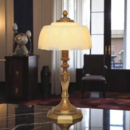Art Deco Schreibtischleuchte "BLUE SKY" Unikat Messinglampe Berlin Tischlampe