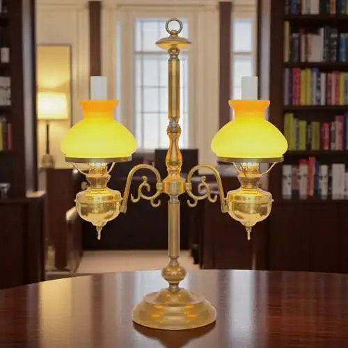 Jugendstil Bibliotheksleuchte Tischlampe Messinglampe Doppel Kontorleuchte Bank