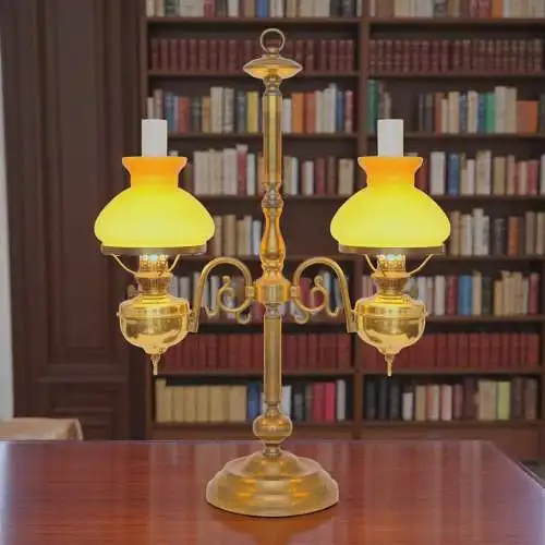 Jugendstil Bibliotheksleuchte Tischlampe Messinglampe Doppel Kontorleuchte Bank