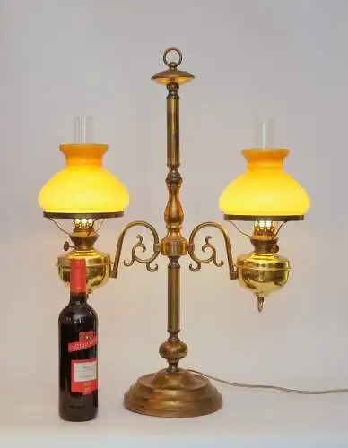 Jugendstil Bibliotheksleuchte Tischlampe Messinglampe Doppel Kontorleuchte Bank