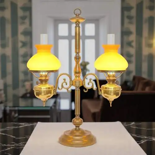 Jugendstil Bibliotheksleuchte Tischlampe Messinglampe Doppel Kontorleuchte Bank