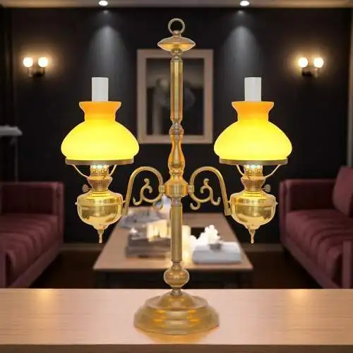 Jugendstil Bibliotheksleuchte Tischlampe Messinglampe Doppel Kontorleuchte Bank
