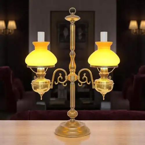 Jugendstil Bibliotheksleuchte Tischlampe Messinglampe Doppel Kontorleuchte Bank