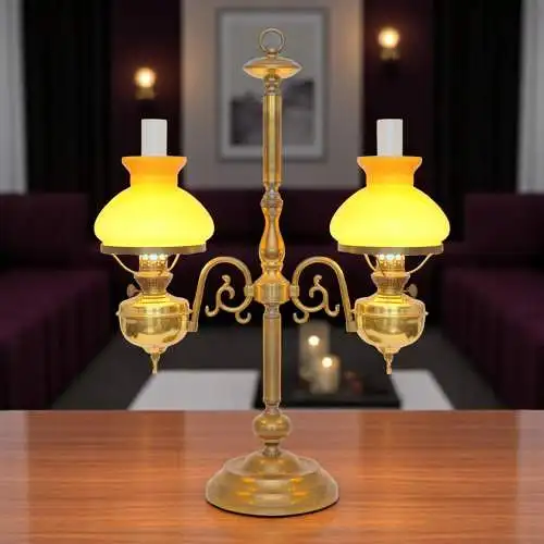 Jugendstil Bibliotheksleuchte Tischlampe Messinglampe Doppel Kontorleuchte Bank