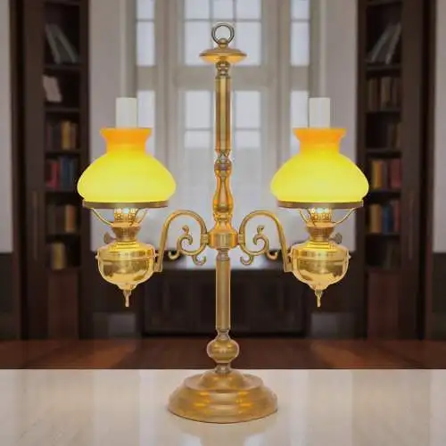 Jugendstil Bibliotheksleuchte Tischlampe Messinglampe Doppel Kontorleuchte Bank