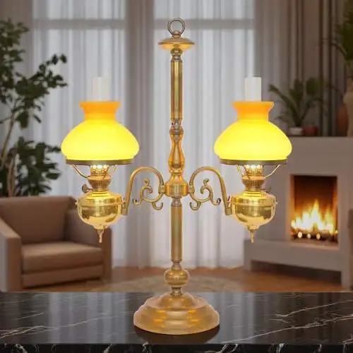 Jugendstil Bibliotheksleuchte Tischlampe Messinglampe Doppel Kontorleuchte Bank