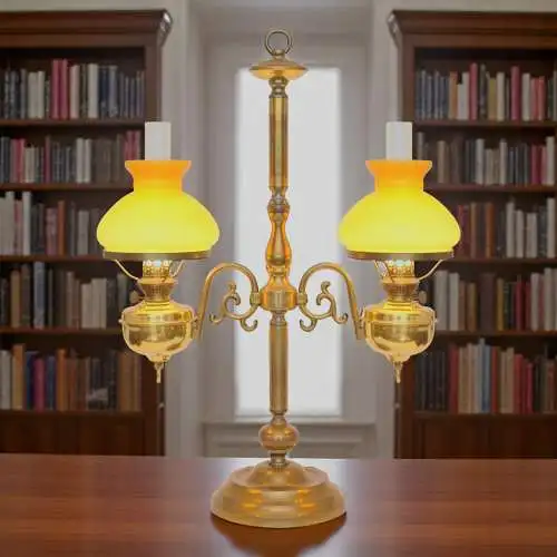 Jugendstil Bibliotheksleuchte Tischlampe Messinglampe Doppel Kontorleuchte Bank