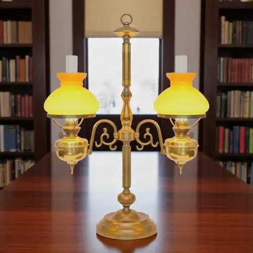Jugendstil Bibliotheksleuchte Tischlampe Messinglampe Doppel Kontorleuchte Bank