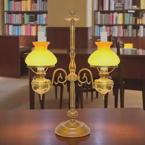 Jugendstil Bibliotheksleuchte Tischlampe Messinglampe Doppel Kontorleuchte Bank