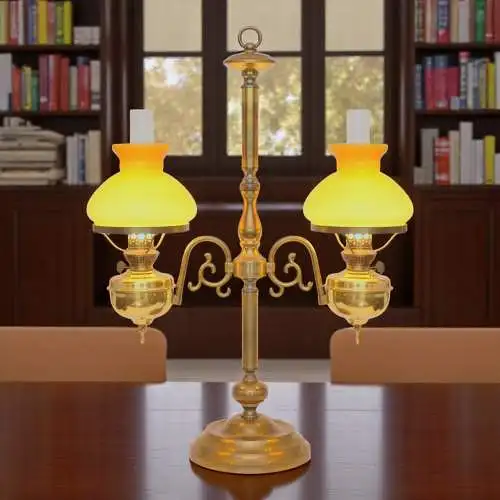 Jugendstil Bibliotheksleuchte Tischlampe Messinglampe Doppel Kontorleuchte Bank