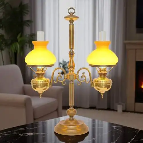 Jugendstil Bibliotheksleuchte Tischlampe Messinglampe Doppel Kontorleuchte Bank