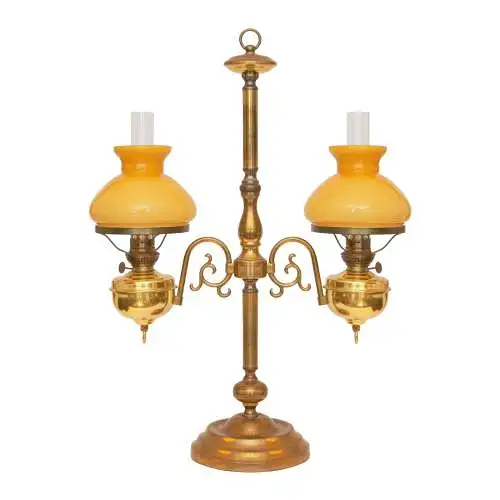 Jugendstil Bibliotheksleuchte Tischlampe Messinglampe Doppel Kontorleuchte Bank