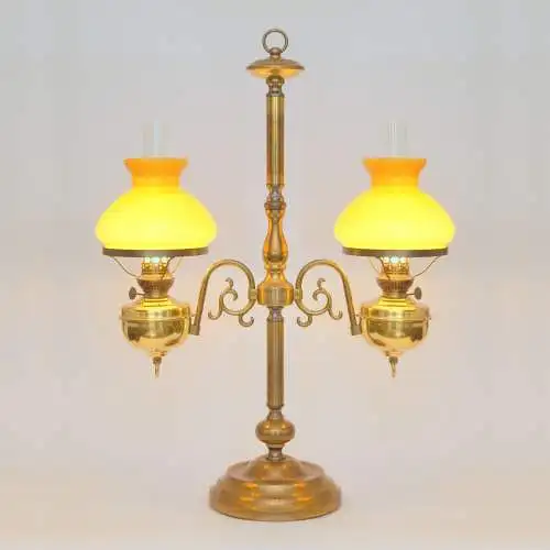 Jugendstil Bibliotheksleuchte Tischlampe Messinglampe Doppel Kontorleuchte Bank