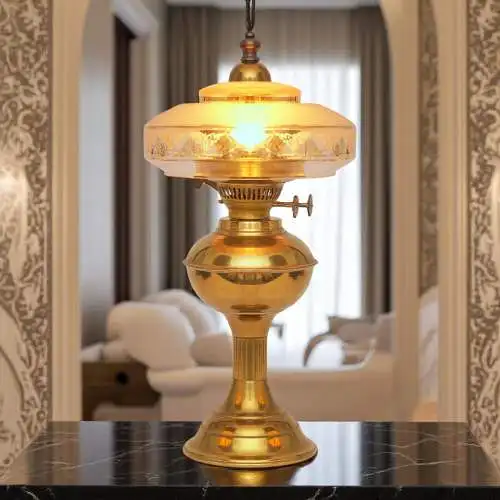 Design Unikat Art Déco Tischleuchte "QUERENBURG" Messinglampe Tischlampe