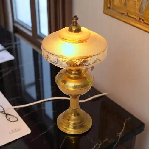Design Unikat Art Déco Tischleuchte "QUERENBURG" Messinglampe Tischlampe