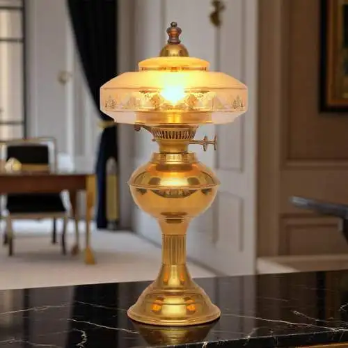Design Unikat Art Déco Tischleuchte "QUERENBURG" Messinglampe Tischlampe