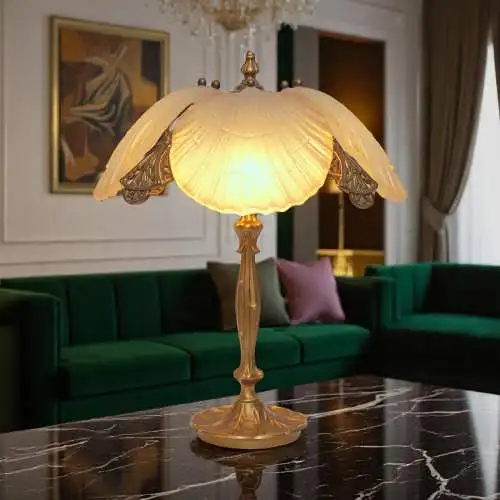 Klassische Design Art Déco Tischleuchte "BARCELONA BLOSSOM" Messinglampe selten