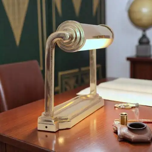 Klassische Art Déco Schreibtischleuchte "SILVER TUBE" Frankreich vernickelt