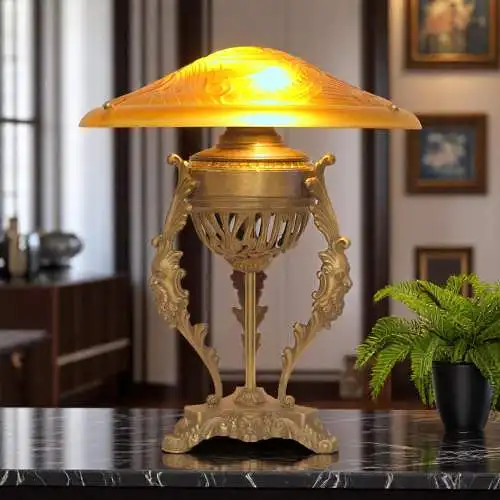 Unikat Art Déco Art Nouveau Tischlampe "BRASS IDOL" Einzelstück Tischleuchte