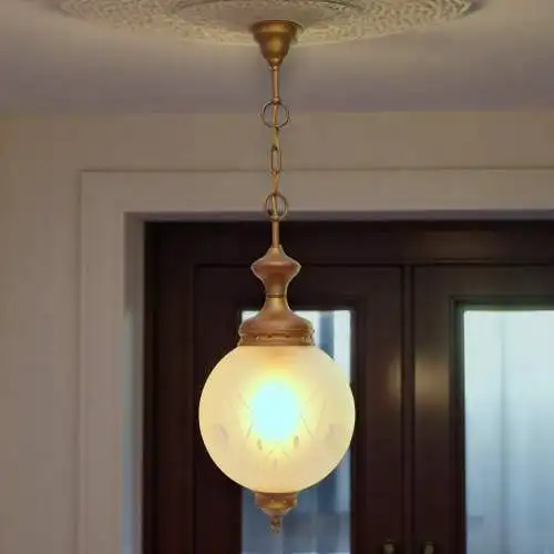 Art Déco Deckenlampe Hängeleuchte "GOLDEN GLOBE" Messinglampe Landhaus