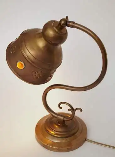 Unikat Jugendstil Shabby Tischleuchte "DWARF HAT" Messinglampe