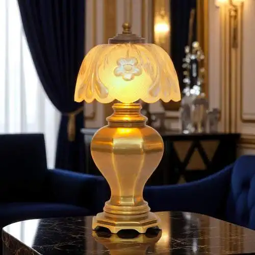 Zierliche Art Nouveau Jugendstil Tischleuchte "MONROVIA GARDENS" Messinglampe