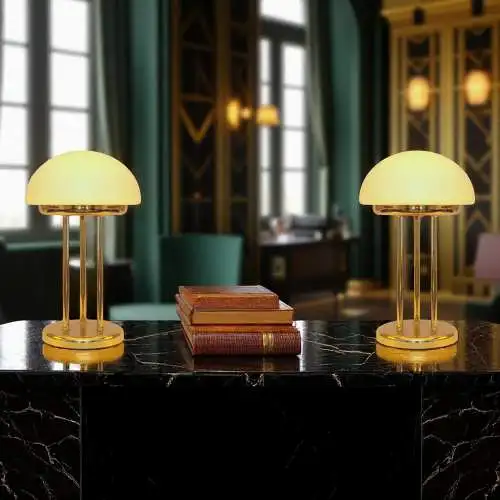 Art Déco Pilzlampe Bankerlampe "TRIPOD SAUCERS" Messinglampe Tischleuchte