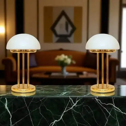 Art Déco Pilzlampe Bankerlampe "TRIPOD SAUCERS" Messinglampe Tischleuchte