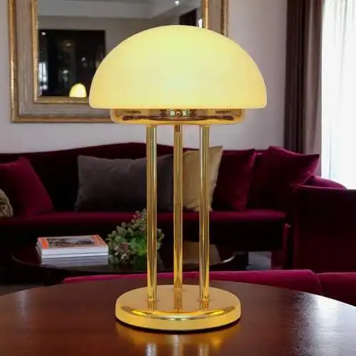 Art Déco Pilzlampe Bankerlampe "TRIPOD SAUCERS" Messinglampe Tischleuchte