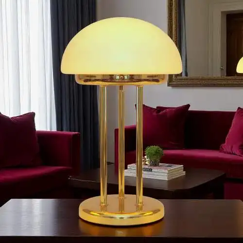 Art Déco Pilzlampe Bankerlampe "TRIPOD SAUCERS" Messinglampe Tischleuchte