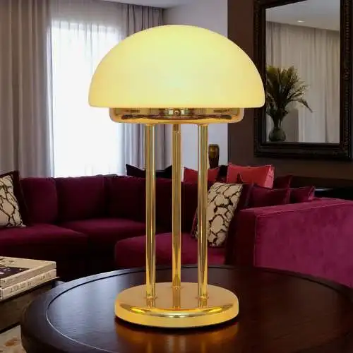 Art Déco Pilzlampe Bankerlampe "TRIPOD SAUCERS" Messinglampe Tischleuchte