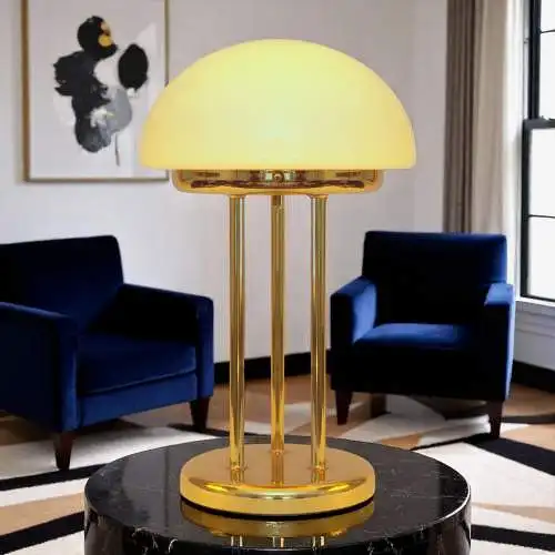 Art Déco Pilzlampe Bankerlampe "TRIPOD SAUCERS" Messinglampe Tischleuchte