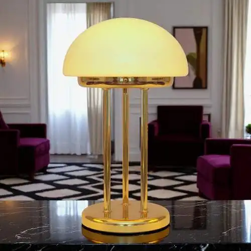 Art Déco Pilzlampe Bankerlampe "TRIPOD SAUCERS" Messinglampe Tischleuchte