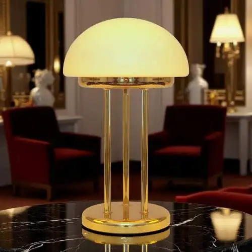 Art Déco Pilzlampe Bankerlampe "TRIPOD SAUCERS" Messinglampe Tischleuchte