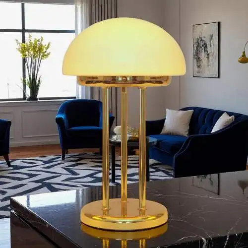 Art Déco Pilzlampe Bankerlampe "TRIPOD SAUCERS" Messinglampe Tischleuchte