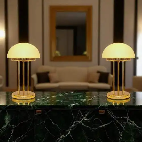 Art Déco Pilzlampe Bankerlampe "TRIPOD SAUCERS" Messinglampe Tischleuchte