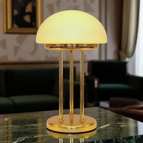 Art Déco Pilzlampe Bankerlampe "TRIPOD SAUCERS" Messinglampe Tischleuchte