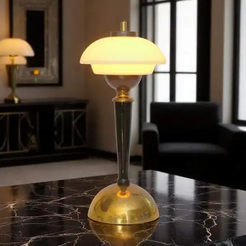 Unikat Art Déco Design Tischleuchte "BRISTOL SAUCER" Tischlampe Messinglampe