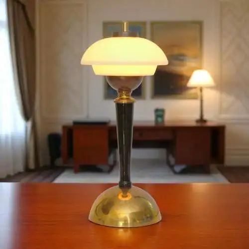 Unikat Art Déco Design Tischleuchte "BRISTOL SAUCER" Tischlampe Messinglampe